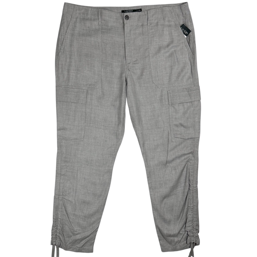 NWT LRL Ralph Lauren Drapey Utility Cargo Pants Size 16 Gray Ruched Tie Hem